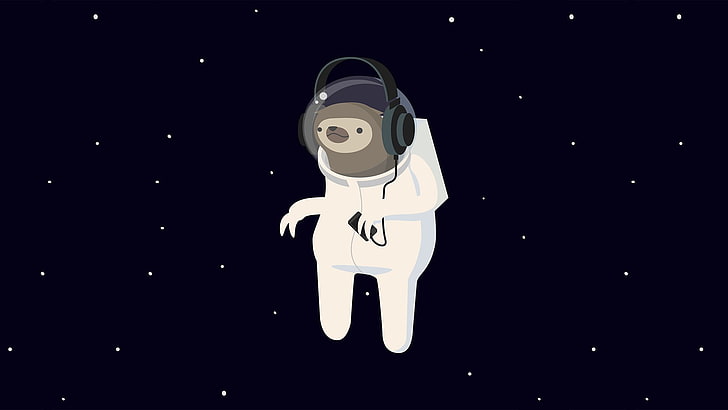 animale marrone con carta da parati tuta da astronauta, animali, bradipi, minimalismo, spazio, Sfondo HD
