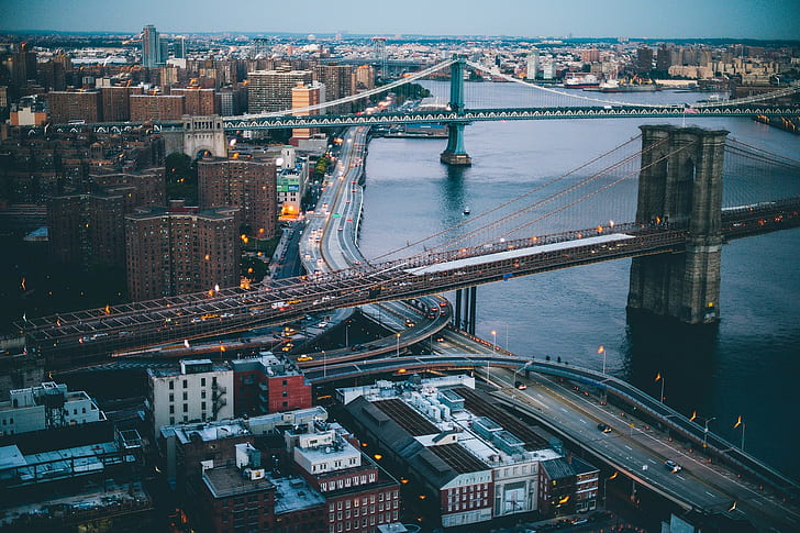 Город, Нью-Йорк, Вид с воздуха, Здания, Мост, Город, Нью-Йорк, Вид с воздуха, Здания, Мост, HD обои
