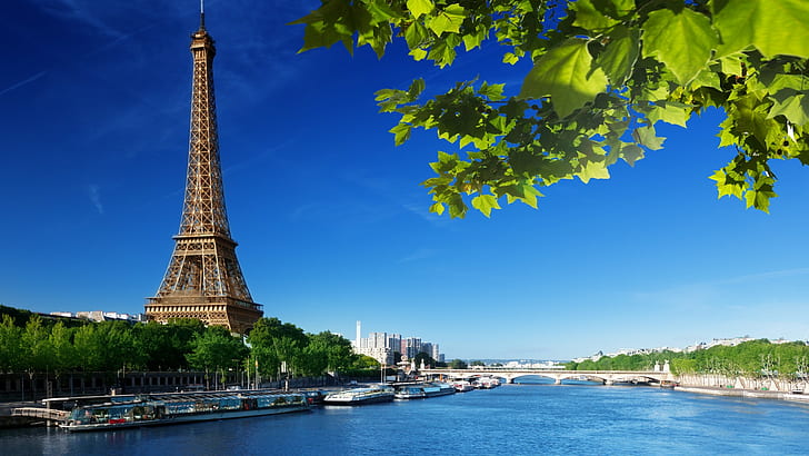 France, Eiffel Tower, summer, leafs, scenery, france, eiffel tower, summer, leafs, scenery, HD wallpaper