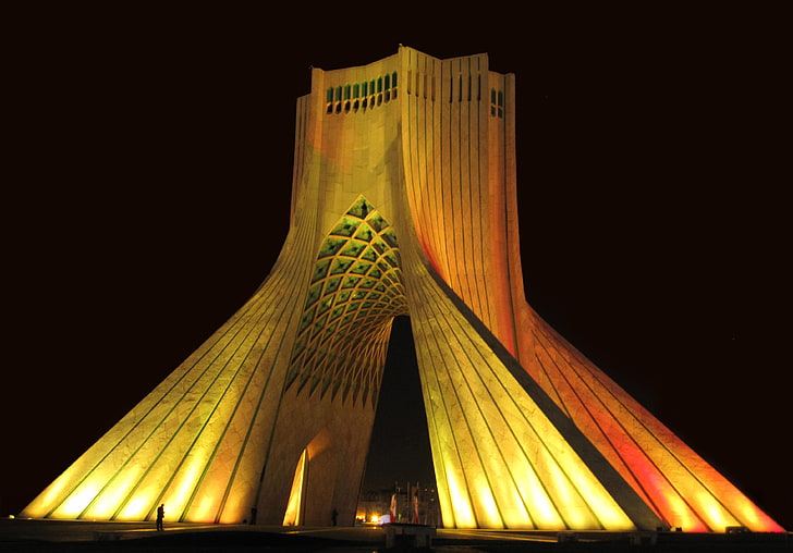 коричневое бетонное здание, Иран, Тегеран, город, площадь Азади, HD обои