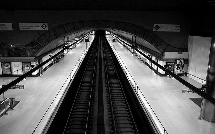 Subway Subway Station BW HD, bw, arkitektur, station, tunnelbana, HD tapet
