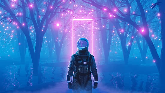  astronaut, neon, neon glow, lake lucerne, HD wallpaper HD wallpaper