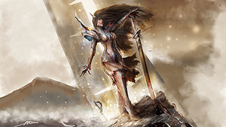 женщина-воин с мечом в руках цифровые обои, Kill la Kill, аниме, меч, произведение искусства, женщины, аниме девушки, Кирюин Сацуки, фэнтези-девушка, фэнтези-арт, HD обои