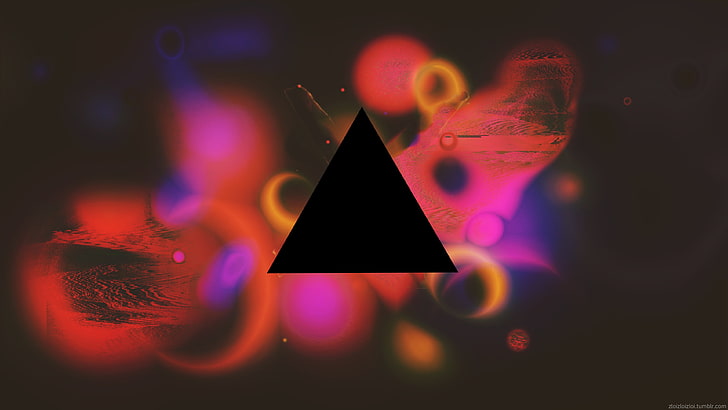 黒い三角形のロゴ、三角形、ジオメトリ、空間、抽象、グリッチアート、デジタルアート、 HDデスクトップの壁紙