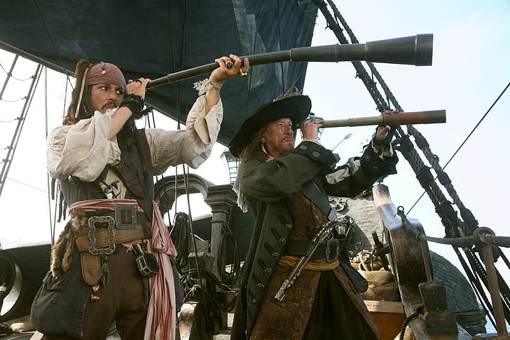 Pirates Of The Caribbean, Pirates Of The Caribbean: At World's End, Geoffrey Rush, Hector Barbossa, Jack Sparrow, Johnny Depp, HD wallpaper