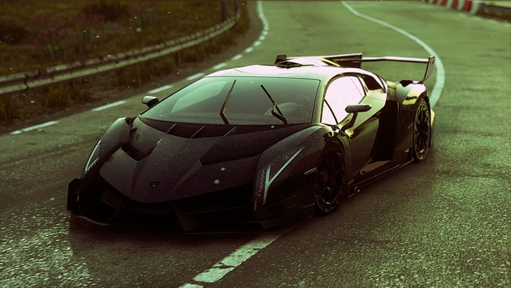 carro esporte Lamborghini Venenno preto, carro, Driveclub, corrida, Lamborghini Veneno, HD papel de parede