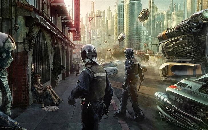 aplicação de jogo, cyberpunk, futurista, polícia, ficção científica, HD papel de parede