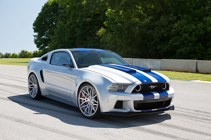 silver och blå Ford Mustang coupe, Mustang, Ford, Shelby, Trek, Front, Before, Need For Speed, Track, Movie, 2014, HD tapet