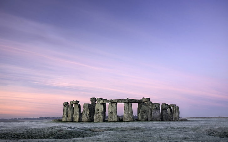 Stonehedge, Stonehenge, Reino Unido, inverno, geada, campo, natureza, paisagem, arquitetura, céu, manhã, HD papel de parede