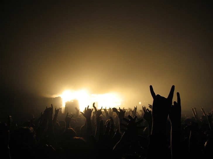 crowds, concerts, sepia, silhouette, people, HD wallpaper