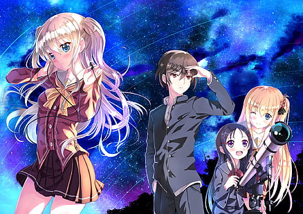 Tomori Nao, Otosaka Yuu, Otosaka Ayumi, sky, Nishimori Yusa, Charlotte (anime), HD wallpaper HD wallpaper