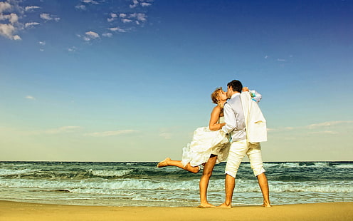 Пара любви Романтика Kiss The Beach Горячие поцелуи Обои, HD обои HD wallpaper