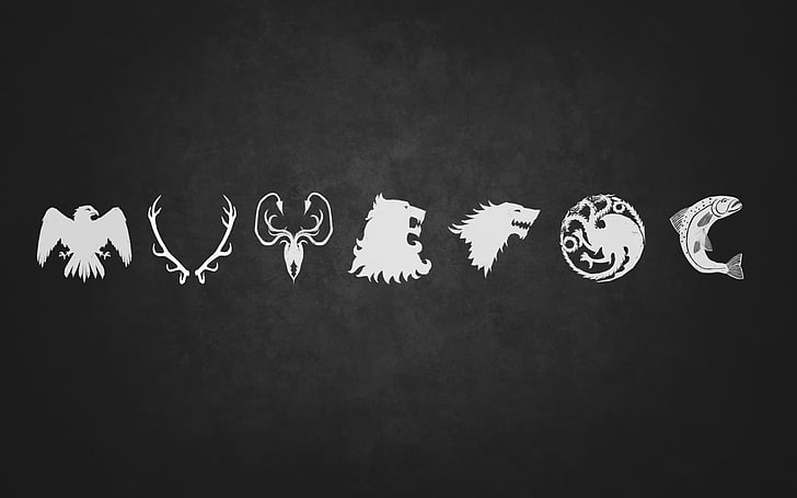 Logotipo de casas de Juego de Tronos, Juego de Tronos, Canción de Hielo y Fuego, Casa Stark, Casa Baratheon, Casa Arryn, Casa Greyjoy, Casa Lannister, Casa Targaryen, Casa Tully, sigilos, Fondo de pantalla HD