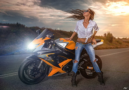 girl, motorbike, people, woman, HD wallpaper HD wallpaper