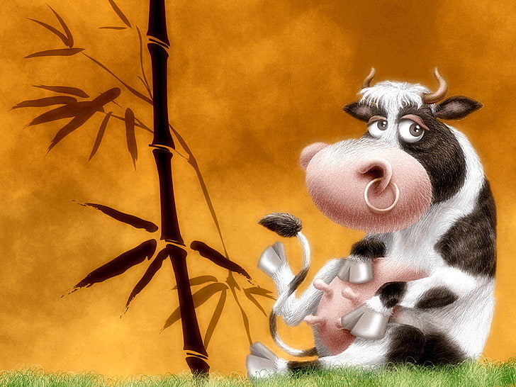 Cute Cartoon Cow, white and black cow, Cartoons, , funny, cartoon, cow, HD wallpaper