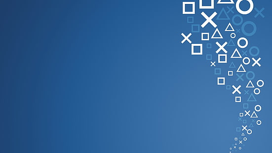 Ilustrasi tombol pengontrol Sony PS, PlayStation, minimalis, latar belakang biru, video game, Wallpaper HD HD wallpaper