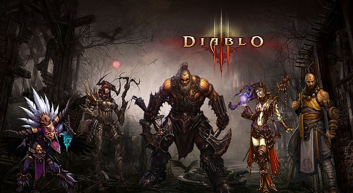 Diablo3 Single Screen, Diablo III wallpaper, Games, Diablo, Characters, diablo 3, diablo iii, video game, Wizard, 2012, вещица, ловец на демони, варварин, HD тапет