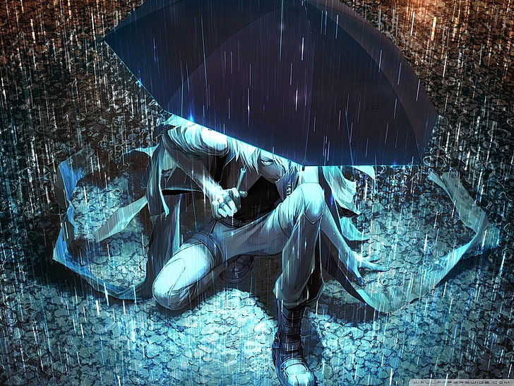 мъжки аниме герой, който държи чадър тапет, аниме, HD тапет