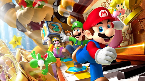 Sfondo di Super Mario, Super Mario, Mario Bros., Super Mario Bros., Mario Party, videogiochi, Sfondo HD HD wallpaper