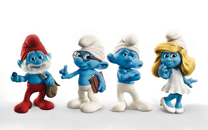 homens, fundo branco, azul, pai, desenhos animados, gnomos, Smurfs, os Smurfs, rabugento, znayka, surfinia, smurfette, HD papel de parede