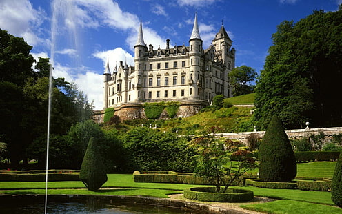 замок, дунробинский замок, шотландия, старое здание, парк, HD обои HD wallpaper