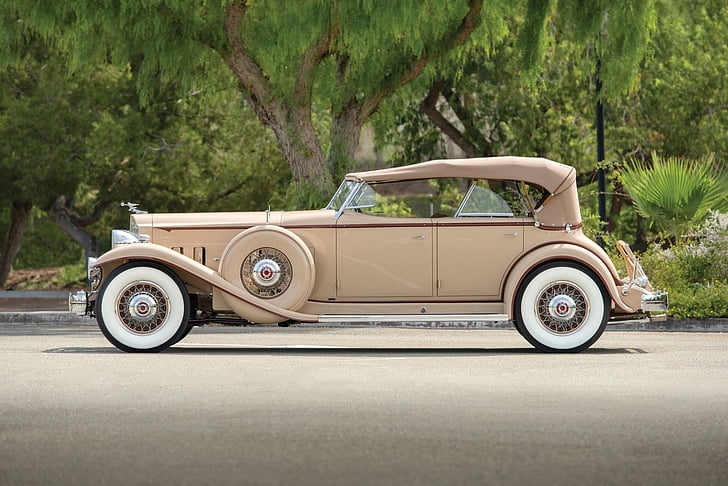 Packard, Packard Super Eight One-Eighty, Beige Car, Car, Old Car, Packard Custom Super Eight One Eighty Convertible Victoria, Vintage Car, HD wallpaper
