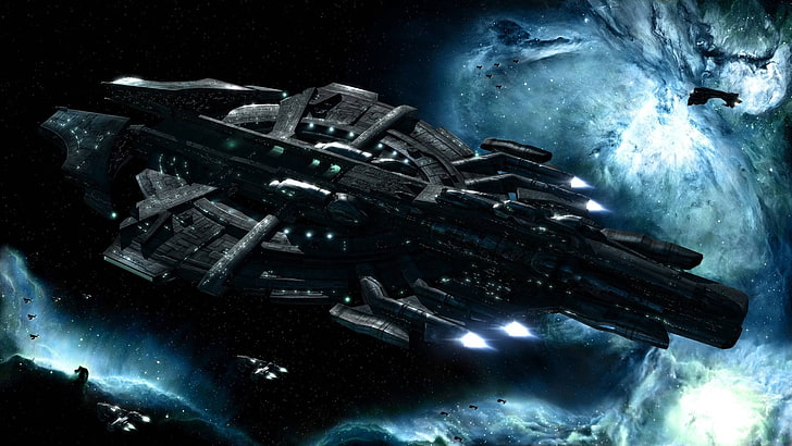 ilustracja czarny statek kosmiczny, przestrzeń kosmiczna, statek kosmiczny, EVE Online, science fiction, Gallente, gry wideo, Tapety HD
