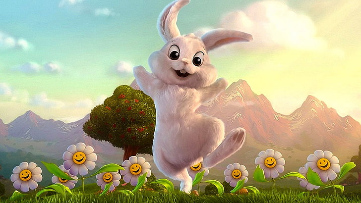 Holiday, Easter, Bunny, Daisy, Flower, Grass, Tree, White, HD wallpaper