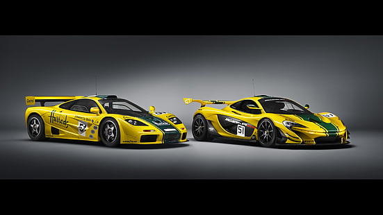 cadre de lit de voiture jaune et noir, McLaren P1 GTR, McLaren F1 GTR, voiture, Fond d'écran HD HD wallpaper
