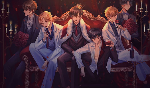 аниме момчета, shoujo, цар, корона, костюм, аниме, HD тапет HD wallpaper