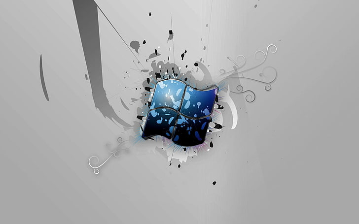 Windows logo, windows, blue, broken, gray, HD wallpaper