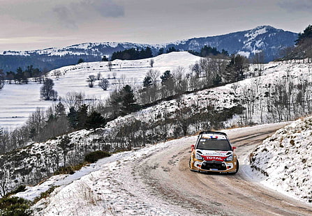 겨울, 자동, 눈, 스포츠, 기계, 설정, 시트로엥, DS3, WRC, 집회, Sebastien Loeb, 다니엘 엘레나, 총, HD 배경 화면 HD wallpaper