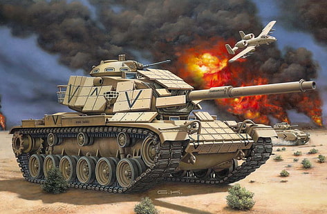 papel tapiz de tanque de batalla marrón, el nombre Patton IV, oficialmente, nunca fue asignado., M60 A1, modernizado repetidamente, EE. UU. 1960 g, calibre y marca de pistola 105 mm, tanque de batalla principal, Fondo de pantalla HD HD wallpaper