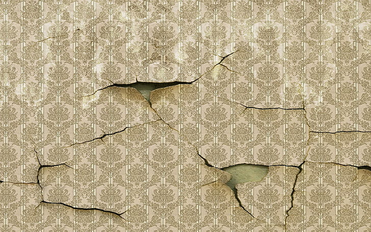 Cracked, beige floral paint wall, photography, 1920x1200, pattern, wall, crack, vintage, HD wallpaper