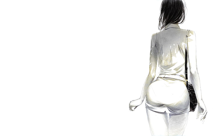 kvinna som bär ärmlös topp digital tapet, flicka, minimalism, konst, målning, Sawasawa, HD tapet