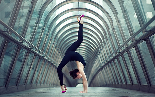 women, gymnastics, dancer, splits, flexible, black clothing, excercise, brunette, HD wallpaper HD wallpaper