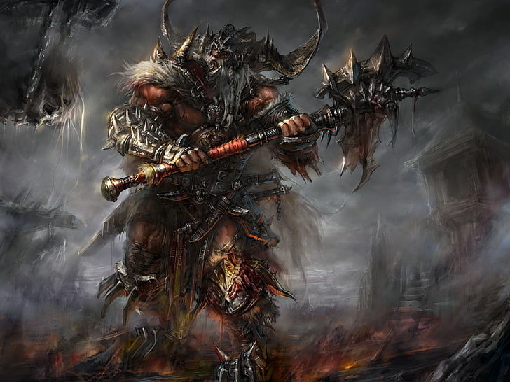 karakter hitam memegang pedang wallpaper digital, Diablo, Diablo III, seni fantasi, seni digital, video game, Wallpaper HD
