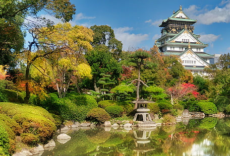 Castelos, Castelo de Osaka, Castelo, Japão, Osaka, Parque, HD papel de parede HD wallpaper