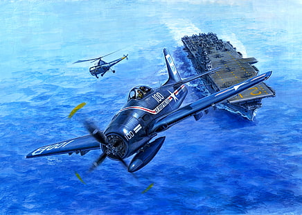 軍用機、グラマンF8Fベアキャット、航空機、空母、軍用機、軍艦、 HDデスクトップの壁紙 HD wallpaper