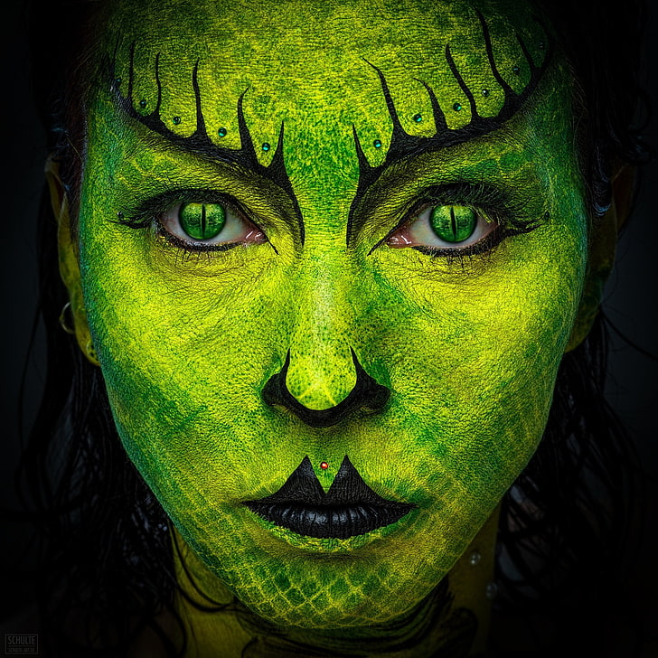 women, body paint, snake, 500px, Thomas Schulte, model, face, HD wallpaper