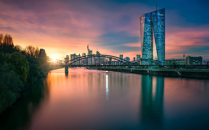 Francoforte, Banca centrale europea, Assia, Downtown, Sfondo HD
