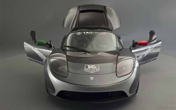 TAG Heuer Tesla Roadster 2, черно спортно купе, роудстър, heuer, tesla, автомобили, HD тапет