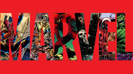 Marvel Red Spider-Man Wolverine DareDevil Punisher Deadpool Hulk The Hulk HD, карикатура / комикс, червеният, човек, чудо, паяк, deadpool, wolverine, hulk, punisher, daredevil, HD тапет HD wallpaper