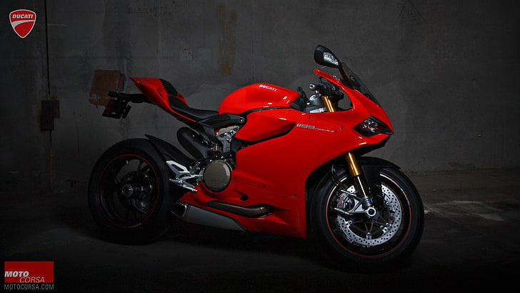 moto esportiva vermelha, Ducati 1199, superbike, HD papel de parede