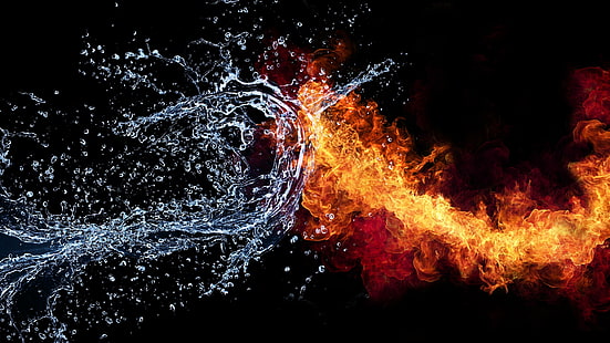 мощност, тъмнина, вода, пламък, огън, капки, специални ефекти, HD тапет HD wallpaper