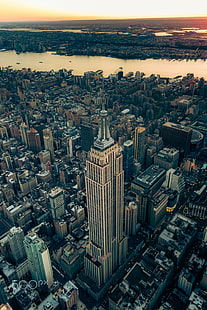 ニューヨーク市、都市景観、晴天、空撮、鳥瞰図、建物、建築、エンパイアステートビルディング、 HDデスクトップの壁紙 HD wallpaper