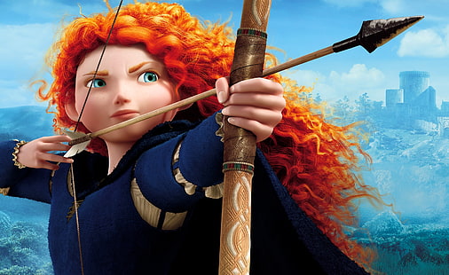 Disney Merida z filmu Brave, dziewczyna, łuk, strzała, czerwony, odważny, merida, Tapety HD HD wallpaper