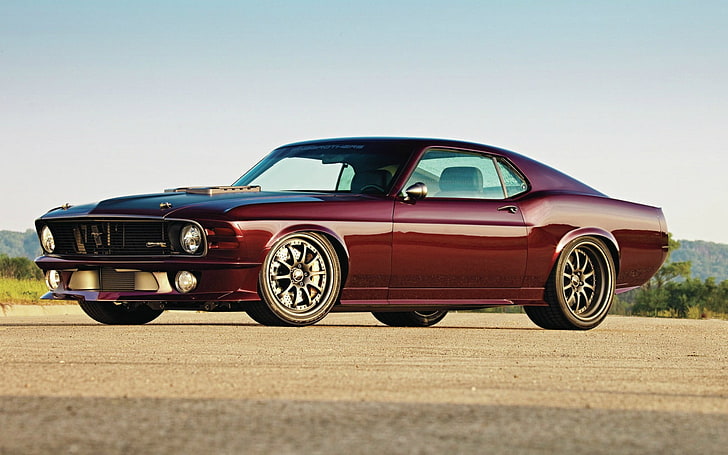 red coupe, Ford, Ford Mustang, car, muscle cars, HD wallpaper