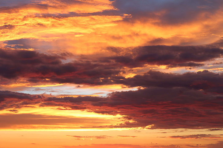 colors, evening sky, orange sky, sea of clouds, sky, sky colors, sunset, usa, HD wallpaper