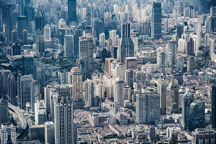 veduta aerea di città, grattacieli, metropoli, edifici, architettura, Sfondo HD